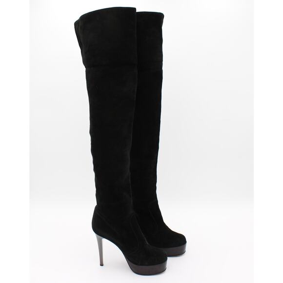Giuseppe Zanotti Suede Over The Knee Boots 38 Womens Size 8 Black Designer - Picture 1 of 16